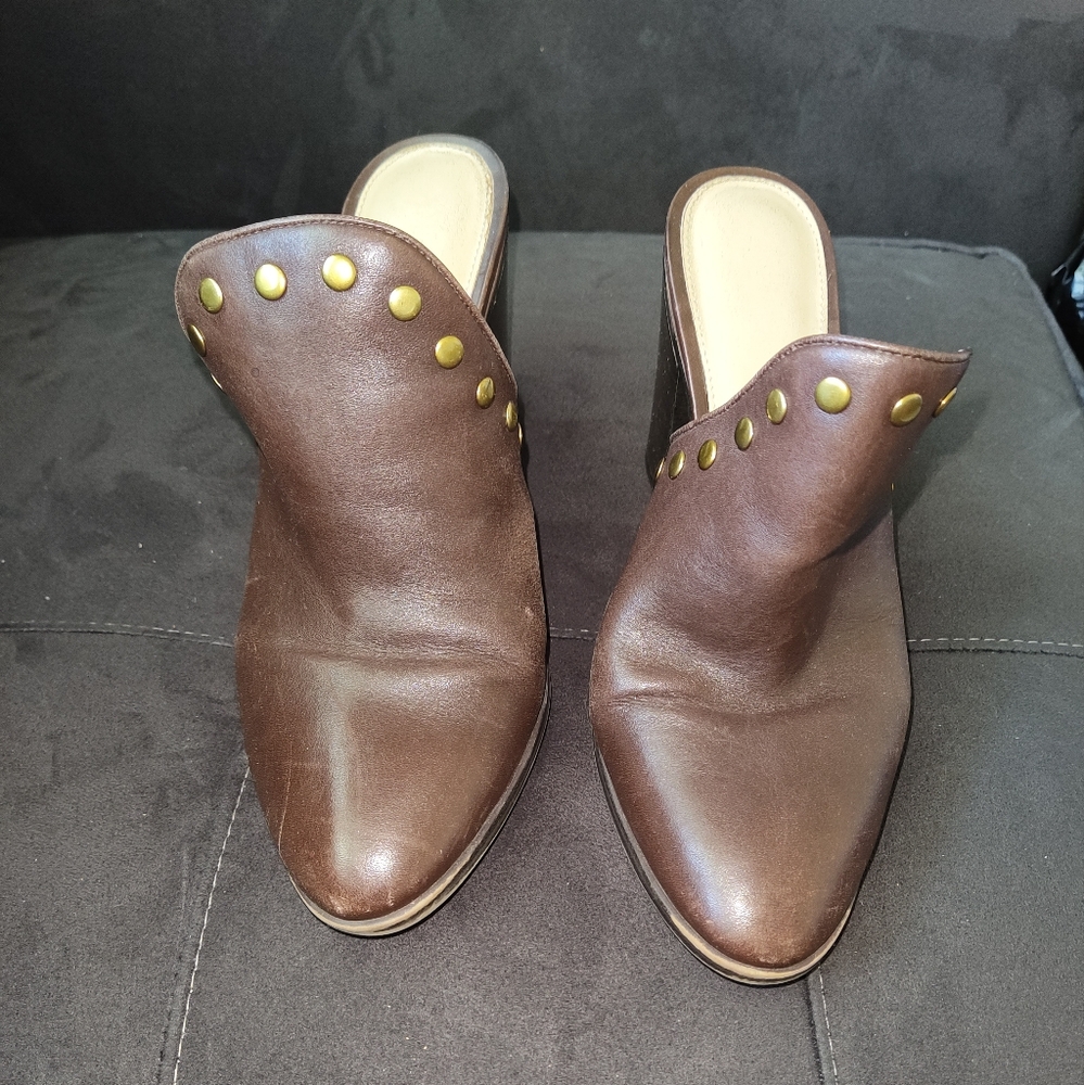 Michael Kors Brown Block Heel Mule Women's Size 8 Nutmeg Pre Owned